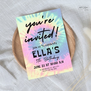 Tie Dye Birthday Invitation Rainbow Tie Dye Birthday Invitations Editable Tie Dye Party Printable Invitations Tie-Dye Any Age Evite