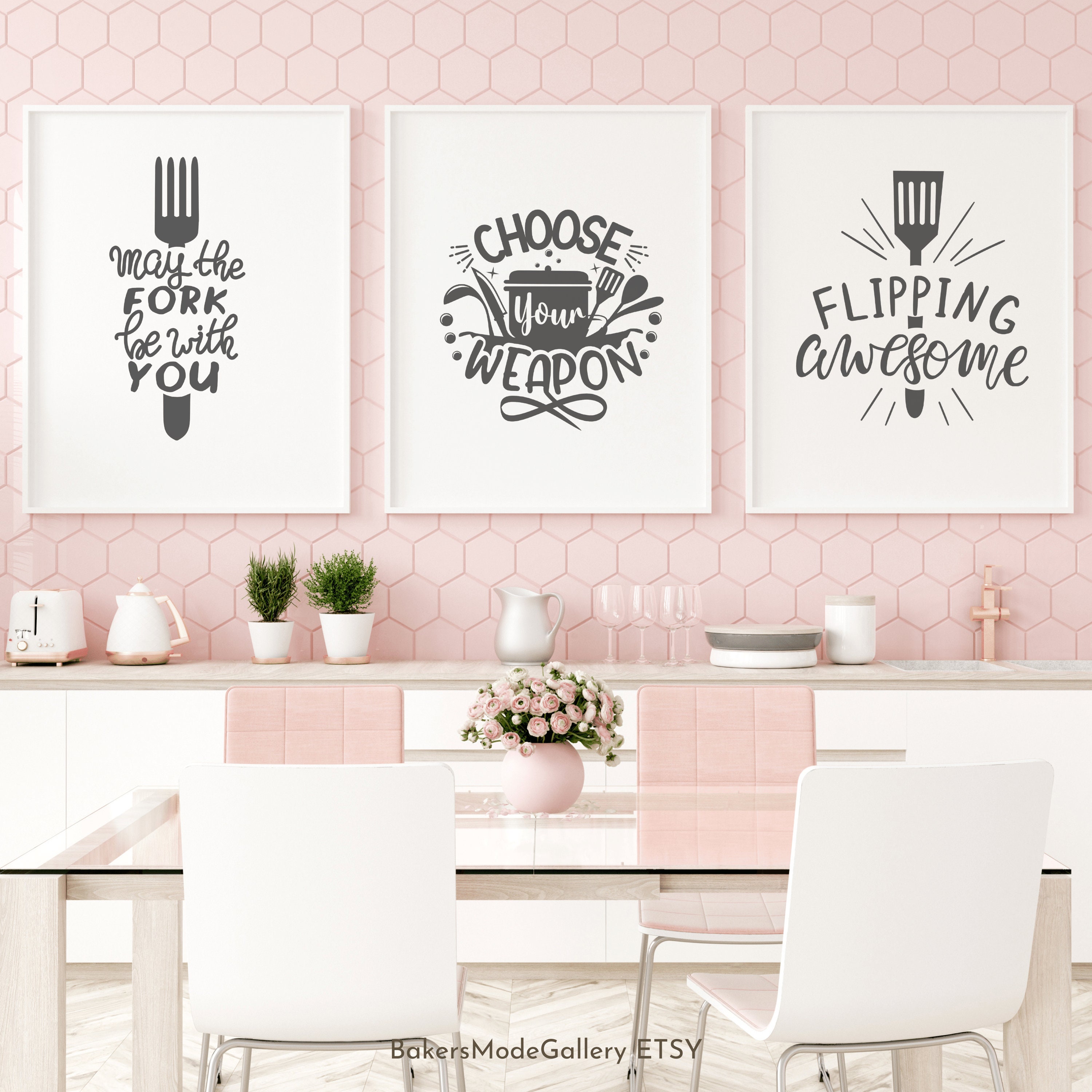 Home Decor Funny Gift 6 Kitchen Wall Art Prints Kitchenware with Sayings  Unframed Farmhouse Home Office organization Signs Bar Accessories  Decorations sets white house Deco Kitchen Decor (5x7)