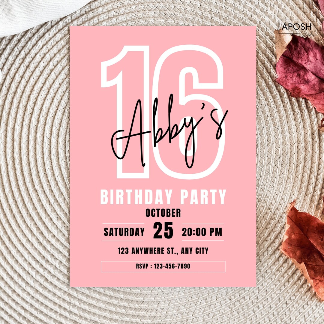 Stylish Modern Party Invitation Online Editable Template, Trendy Pink