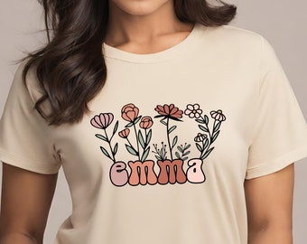 Personalized Wildflower Name T-shirt: Custom Floral Tee Gift