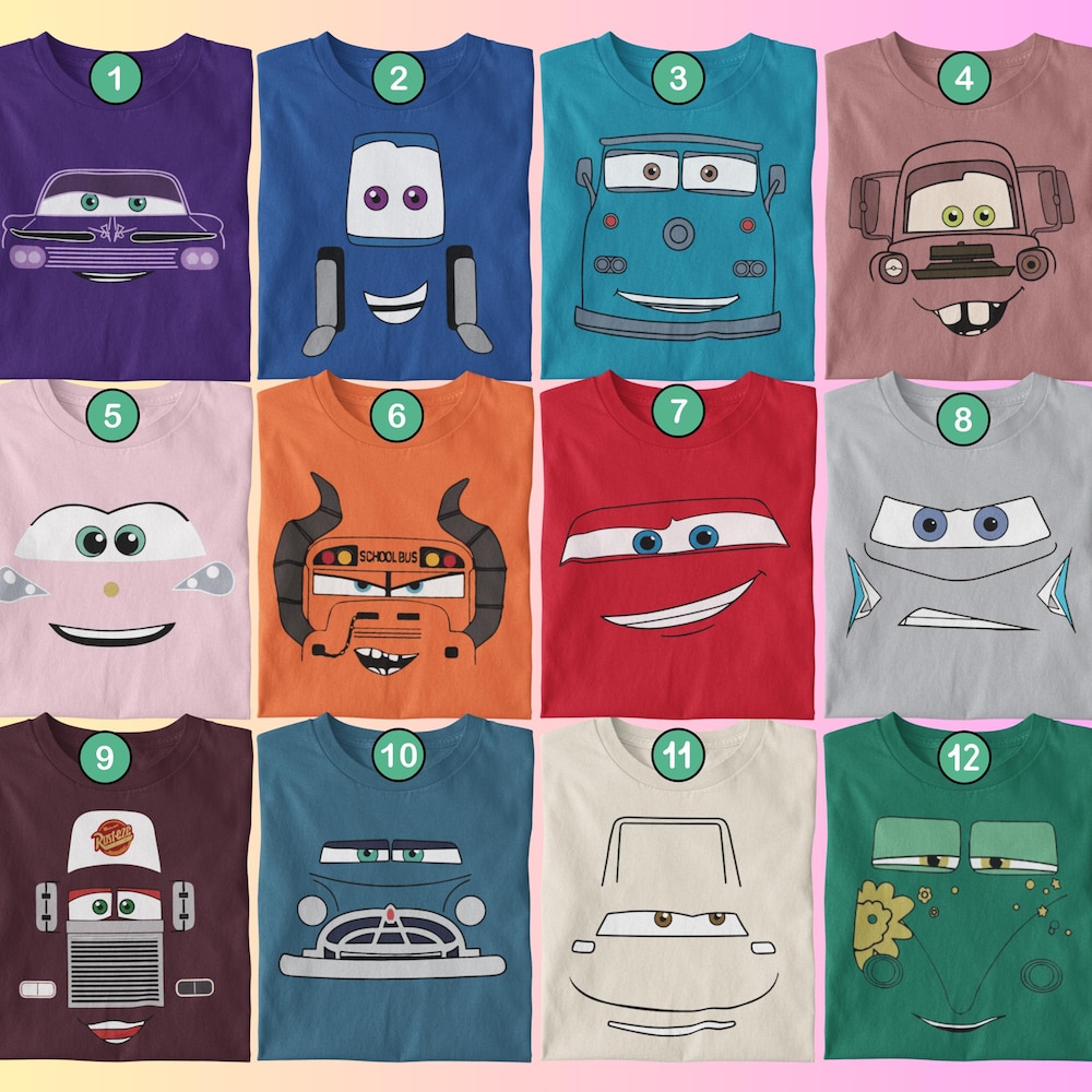Snorider Design Disney Cars Face Outline Shirt, Cars Group Shirt, Disney Vacation, Cars Characters Tee, Disney Cars Tshirt, Cars Face Family Matching Shirts