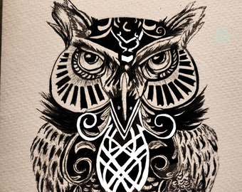 Hand drawn art cards, zendoodle owl, pen and ink