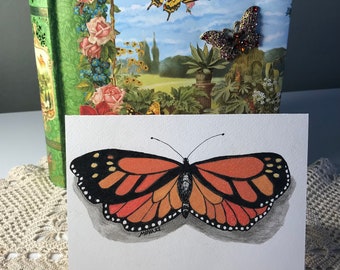 Monarch butterfly, Hand drawn on card stock, colored pencil, art