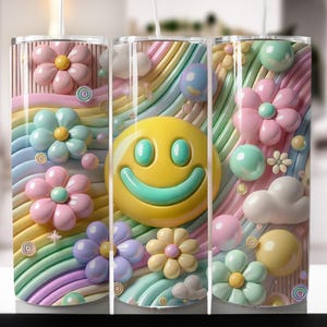 3D Inflated Puff 20oz Tumbler Wrap - Puffy Floral Tumbler PNG Design - Skinny Tumbler - Retro Puffy Sublimation Design - Instant Download