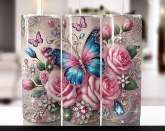 Envoltura para vaso de 20 oz con diseño de flores boho, vaso de 20 oz con diseño de mariposa PNG, diseño de vaso de 20 oz con diseño de sublimación floral, plantilla para vaso de 20 oz, diseño floral vintage