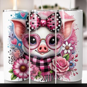 Envoltura para vaso con diseño de cerdo gracioso y lindo con diseño floral PNG, vaso delgado de 20 oz, diseño de sublimación, descarga digital instantánea únicamente, al bebé le encantan los cerdos