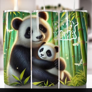 Envoltura para vaso de 20 oz, diseño de sublimación "Mamá Panda y Bebé" / Descarga digital instantánea PNG / Envoltura para vaso recto