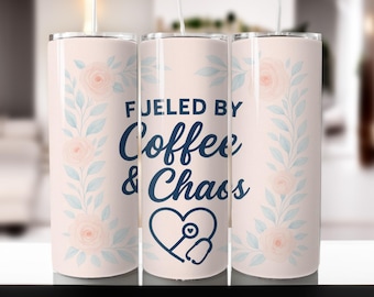Coffee and Chaos Tumbler Wrap Design: 20oz PNG (Digital File)