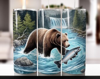 Papier peint pour gobelet 20 oz Ours aquarelle : motif par sublimation (PNG)
