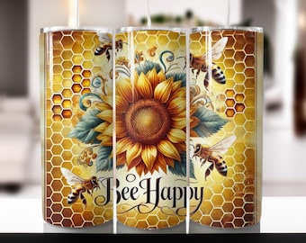 Bee Happy Sunflower 20oz Tumbler Sublimation Design (PNG)