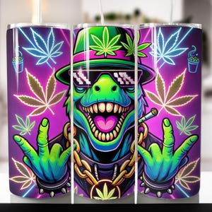 Dinosaur Marijuana Leaf Tumbler Wrap - 20oz Skinny Tumbler Sublimation Straight Design Dinosaur  - Marijuana Tumbler Wrap - Digital Download