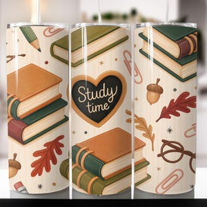 Study Time Book Tumbler Wrap PNG 20oz Skinny Tumbler Sublimation Design Digital Download Only Reading Tumbler Wrap Floral Book Lover Tumbler