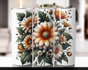 Daisy Tumbler Wrap: Spring Flower Sublimation Design (Digital Download)