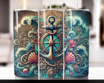 Nautical Anchor Tumbler Design: 20oz Sublimation Wrap (PNG Digital Download)