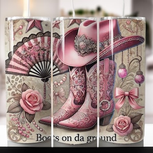 Western Cowboy Boots Rose Tumbler Wrap, 20 oz Skinny Tumbler Sublimation Design Wrap, téléchargement numérique, Design droit PNG, Cactus & fleurs