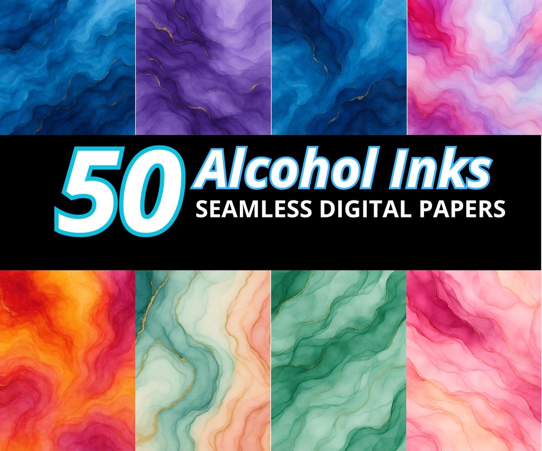 Alcohol Ink Digital Paper: 50 Seamless Abstract Backgrounds (300 DPI ...