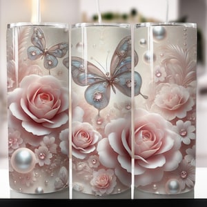 3D Schmetterling Wildflower 20 Unze Skinny Tumbler Nahtlose Sublimation Design, bunter Sofortiger digitaler Download PNG, 3D Tumbler Design