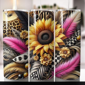 Sunflower Cow Print 20oz Skinny Tumbler Wrap, Sublimation Design, Digital Download PNG, Western Mama Tumbler Wrap PNG