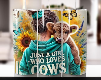 Cow Girl Tumbler Wrap: Floral Highland Cow Design (PNG Digital Download)