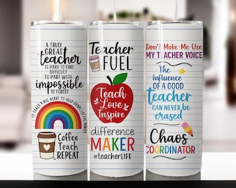 Teacher Tumbler Design PNG: 20oz Skinny Tumbler Wrap (Digital Download