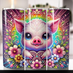 Envoltura de vaso con diseño de flores de cerdo divertido PNG, diseño de sublimación de vaso delgado de 20 oz, descarga digital instantánea únicamente, vaso Just A Girl Who Loves Pigs.