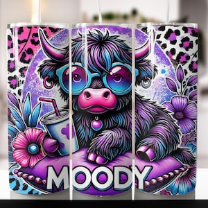 Highland Cow Moody Tumbler Wrap, 20oz Skinny Sublimation Tumbler Design, Baby  Cow Sublimation Design Png, Floral Tumbler Png Download