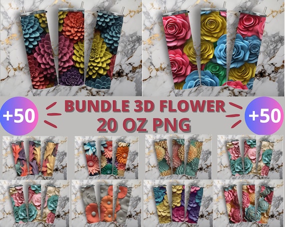 3D Flower Tumbler Wrap Bundle: 20oz Skinny Tumbler Designs (PNG Digital Download)