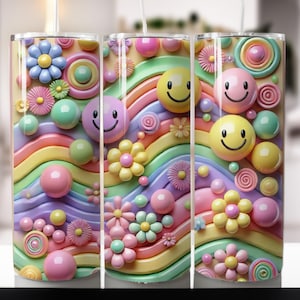 3D Aufgeblasener Puff 20 Unzen Tumbler Wrap - Puffy Floral Tumbler PNG Design - Skinny Tumbler - Retro Puffy Sublimation Design - Instant Download