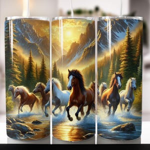 Wild Running Horses 20oz Sublimation Tumbler Digital Design, Running Horses Sublimation Design PNG, Straight Skinny Tumbler Wrapping Paper