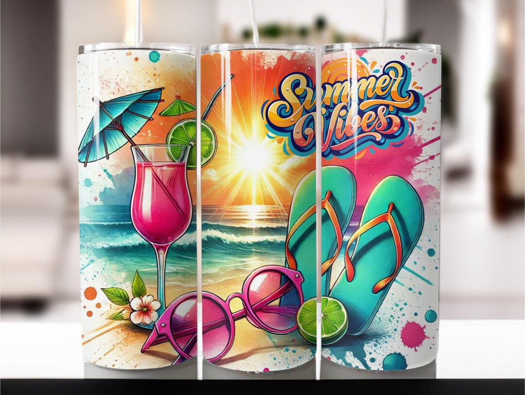 Summer Vibes Tumbler Wrap: Beach Flip Flops Design (PNG) - Etsy