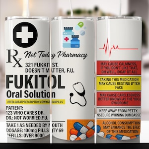 Fukutil RX Apothekenrezept Tumble Wrap Vorlage, Pille Flasche Becher PNG, lustige 20 Unze Skinny Tumbler Wrap Sofortiger digitaler Download