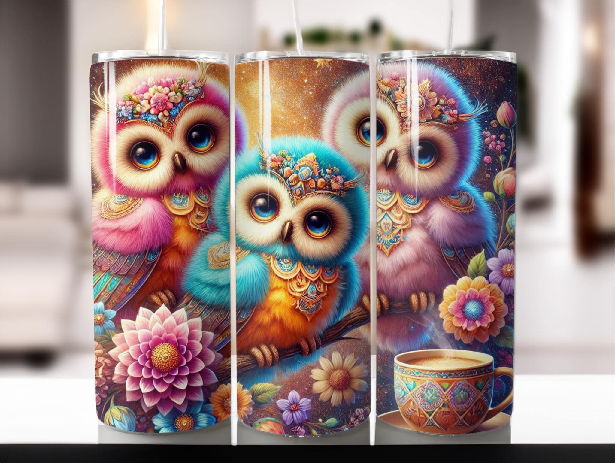 Floral Owl 20oz Tumbler Sublimation Design: Watercolor PNG (Digital Download)