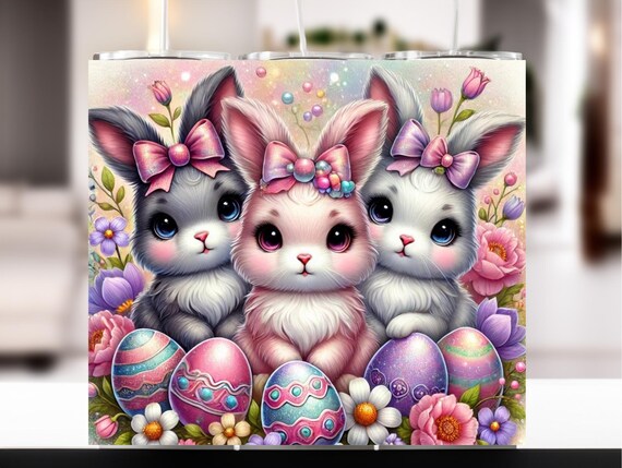 Easter Bunny Tumbler Wrap, Floral PNG Design (Digital Download