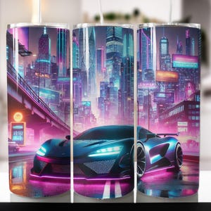 Neon Sports Car Tumbler Wrap, 20 oz Tumbler PNG Sublimation Design, Mens Sports Tumbler Wrap, Watercolor Car Tumbler wrap
