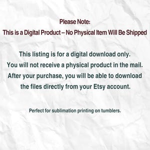 May include: White background with text in black and red, stating this is a digital product and no physical item will be shipped. The listing is for a digital download only, and files are available after purchase from your Etsy account.