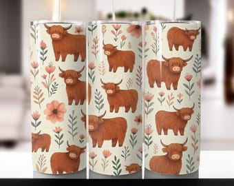 Highland Cow Tumbler Wrap, Floral Western Design (Digital Download)