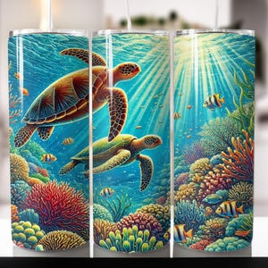 Sea Turtle Tumbler Wrap Bundle 20oz Skinny Straight Tumbler PNG Summer Sublimation Design Beach Ocean Watercolor Digital Download Mom Gift
