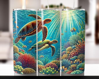 Sea Turtle Tumbler Wrap: Summer Beach Sublimation Design (Digital Download)