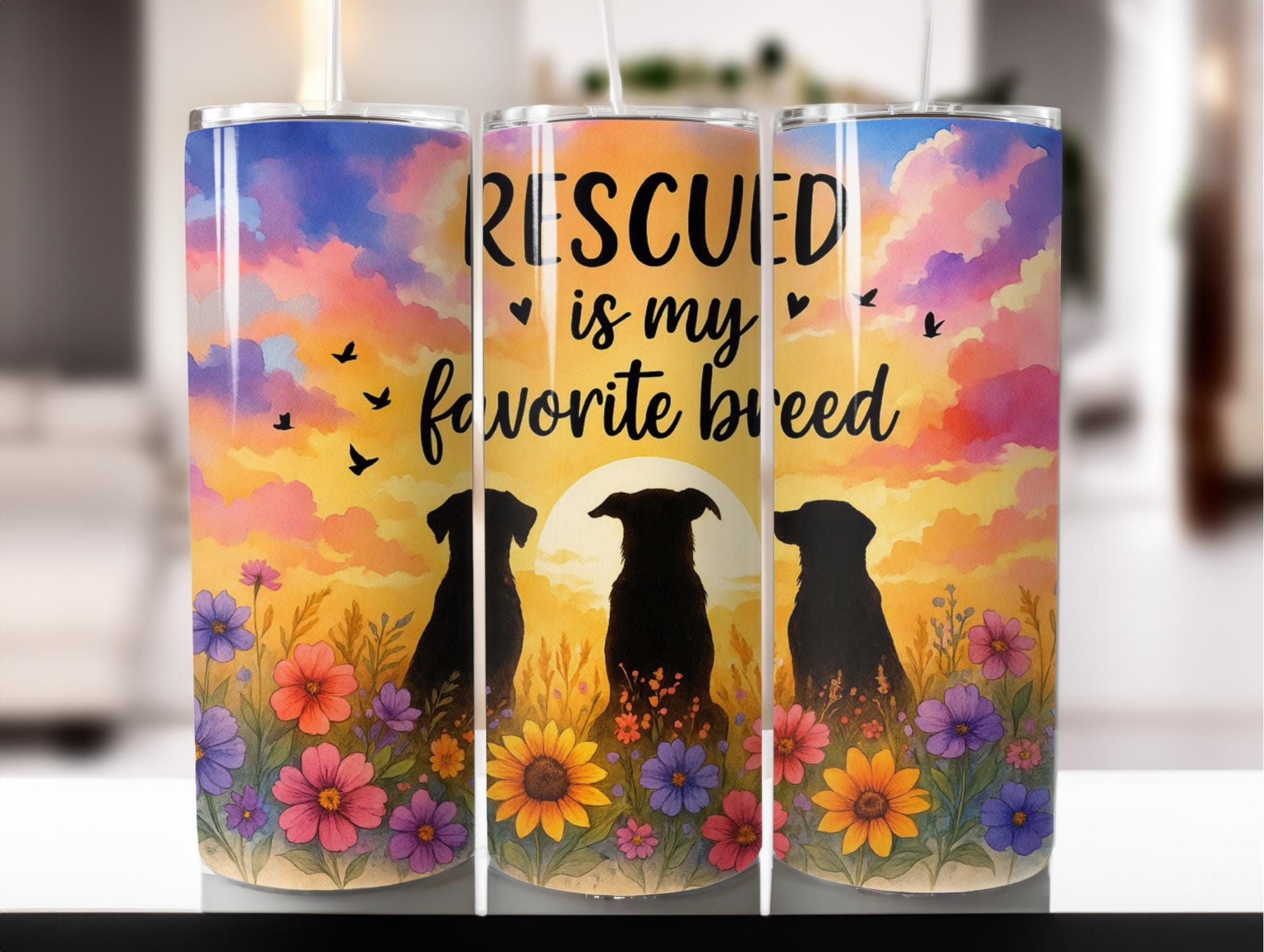 Diseño de sublimación de vaso delgado de 20 oz para dueño de perro rescatado, descarga digital PNG instantánea DIGITAL, vaso Rescued is My Breed Png, envoltura para vaso