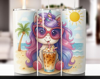 Unicorn Beach Tumbler Wrap: 20oz Skinny Tumbler Design (Digital Download)