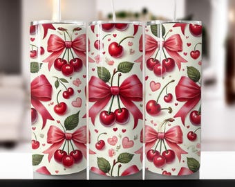 Cherry Bow Tumbler Wrap: Design con cuori acquerellati di San Valentino (download digitale)