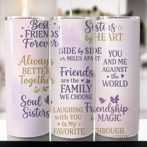 Vaso delgado de 20 oz para mejores amigas, diseño de sublimación PNG, solo DIGITAL, sin costuras, envoltura para vaso de sublimación para mejores amigas, regalos para mujeres, feliz