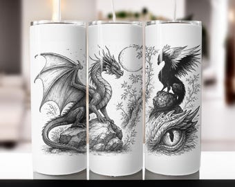Fantasy Dragon Tumbler Wrap: 20oz Laser Engraving Design (PNG Digital Download