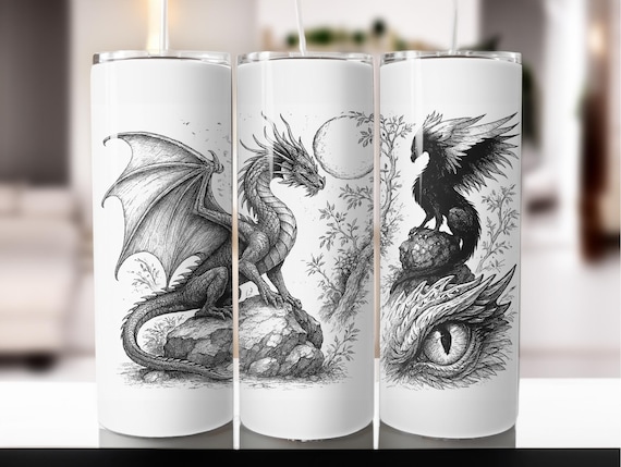 Fantasy Dragon Tumbler Wrap: 20oz Laser Engraving Design (PNG Digital Download