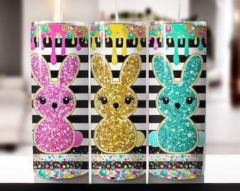 Envoltorio para vaso con diseño de Peeps de Pascua en tonos pastel dorados - 9 diseños de sublimación (PNG) - Descarga digital