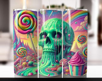 Candy Skull Tumbler Wrap: 20oz Straight/Tapered Sublimation Design (Digital Download)