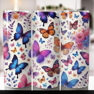 vlinders 20 oz magere beker sublimatieontwerp regenboogvlinder digitaal png-bestand Rechte wrap Waterglijbaan downloaden