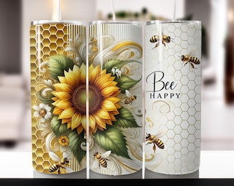 Bee Happy Sunflower 20oz Tumbler Sublimation Design (PNG)