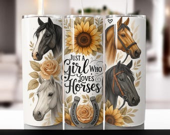 Horses Tumbler Wrap: 20oz smal tumbler sublimeringsdesign (digital nedladdning PNG)
