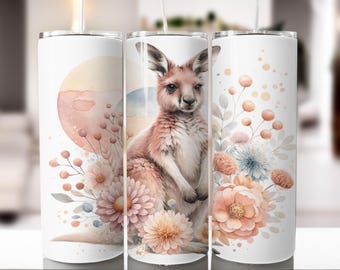Floral Kangaroo PNG | Watercolor Tumbler Wrap (Digital Download)